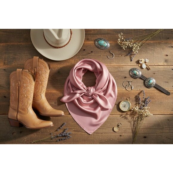 Dusty Rose Wild Rag Scarf 35x35 Satin Western Cowgirl Bandana - Picture 3 of 8